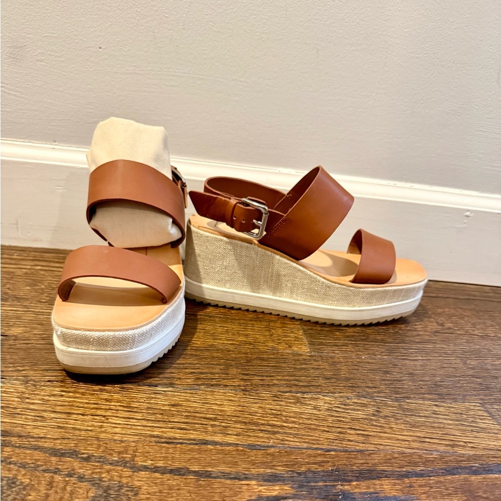 Dolce Vita Brown Tan Leather Wedge Sandals